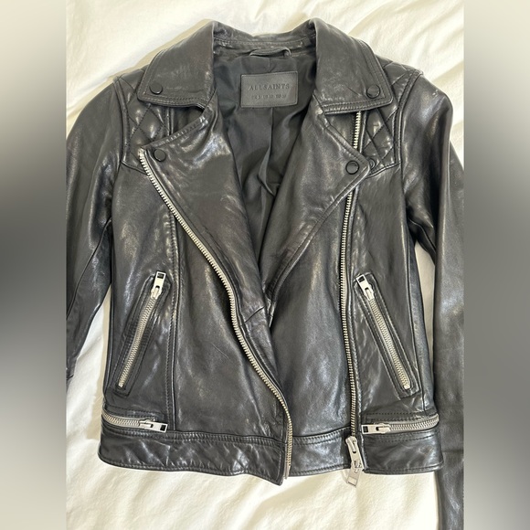 Allsaints Conroy Crinkled Leather Biker Jacket - Picture 3 of 3